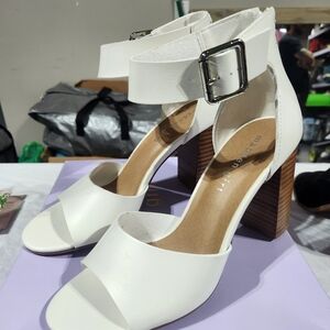 Madden Girl White Heels with Silver Buckle